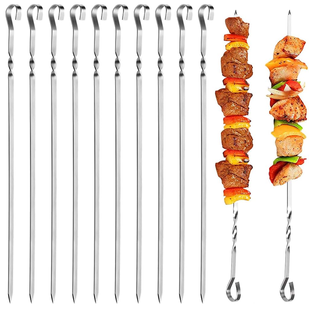 HASTHIP 10pcs Skewers for Grilling BBQ, 35cm Stainless Steel Kebab Skewers, Reusable BBQ Sticks for Vegetables, Meat, Chicken HASTHIP 10pcs Skewers for Grilling BBQ, 35cm Stainless Steel Kebab Skewers, Reusable BBQ Sticks for Vegetables, Meat, Chicken